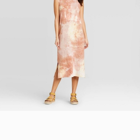 Universal Thread 100% cotton neutral tie dyed sleeveless midi column dress sz L - Picture 2 of 13